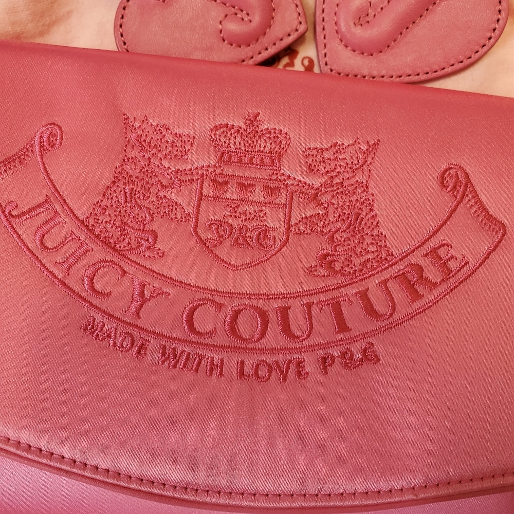 Y2K Juicy Couture Pink Satin/Leather Clutch Purse - Picture 2 of 7